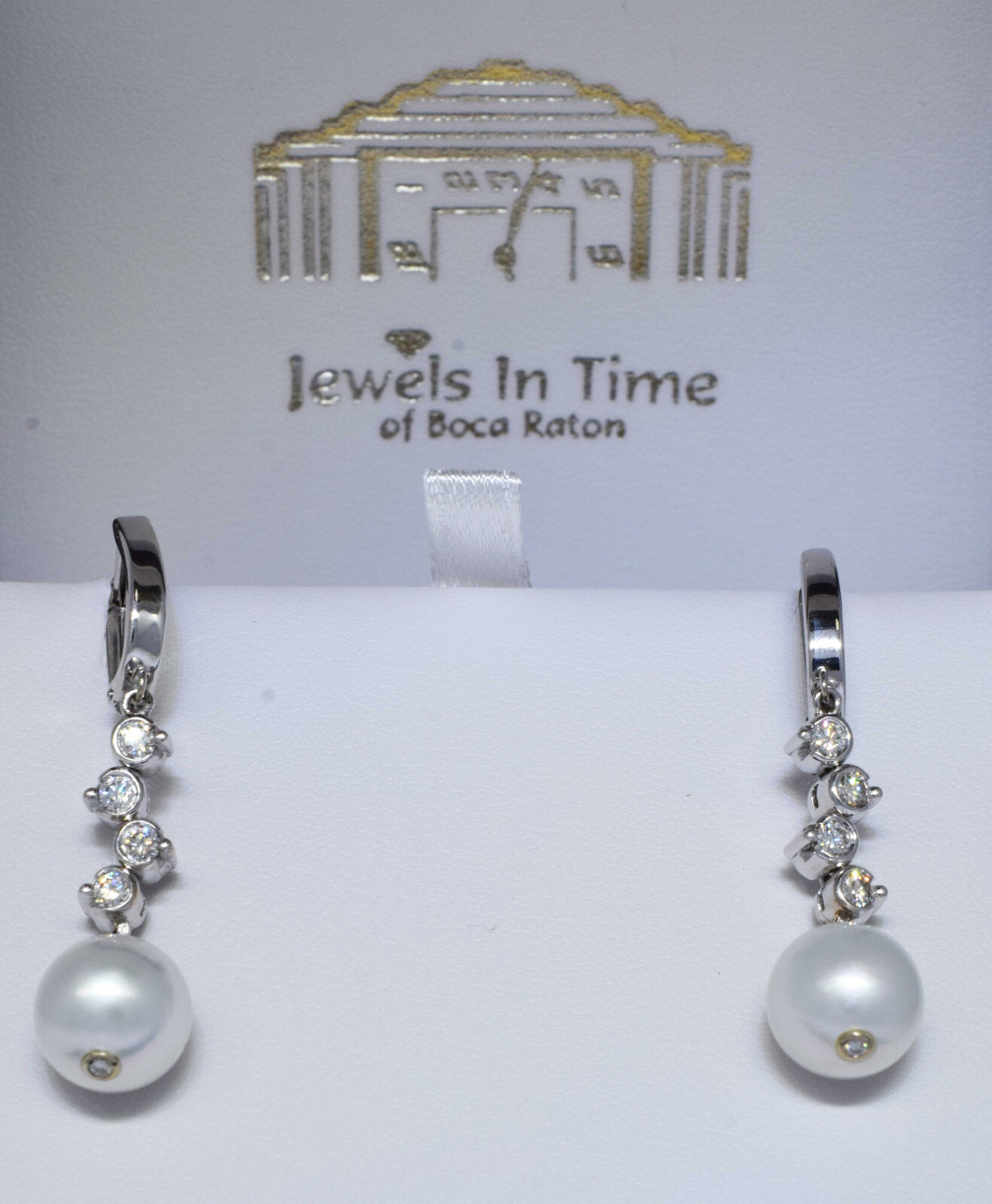 Pearl & Diamond 14k White Gold Ladies Dangle Earrings