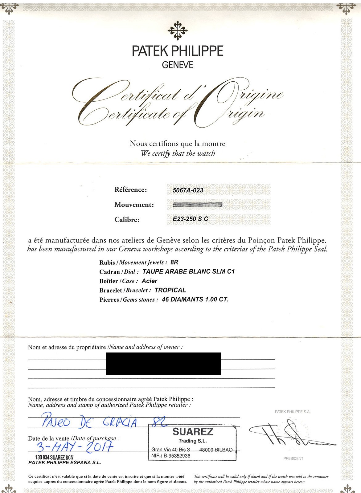 Patek Philippe Aquanaut 5067 Luce Steel & Diamond Brown Ladies Watch B/P 5067A