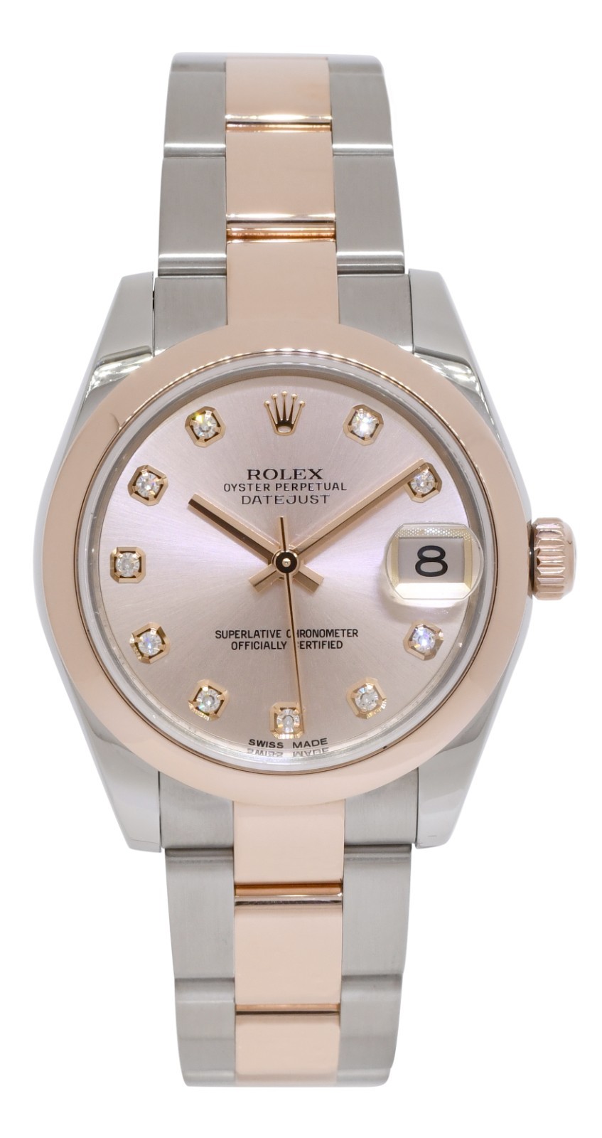Rolex Datejust 18k Rose Gold/Steel Pink Diamond Dial 31mm Watch +Card '16 178241