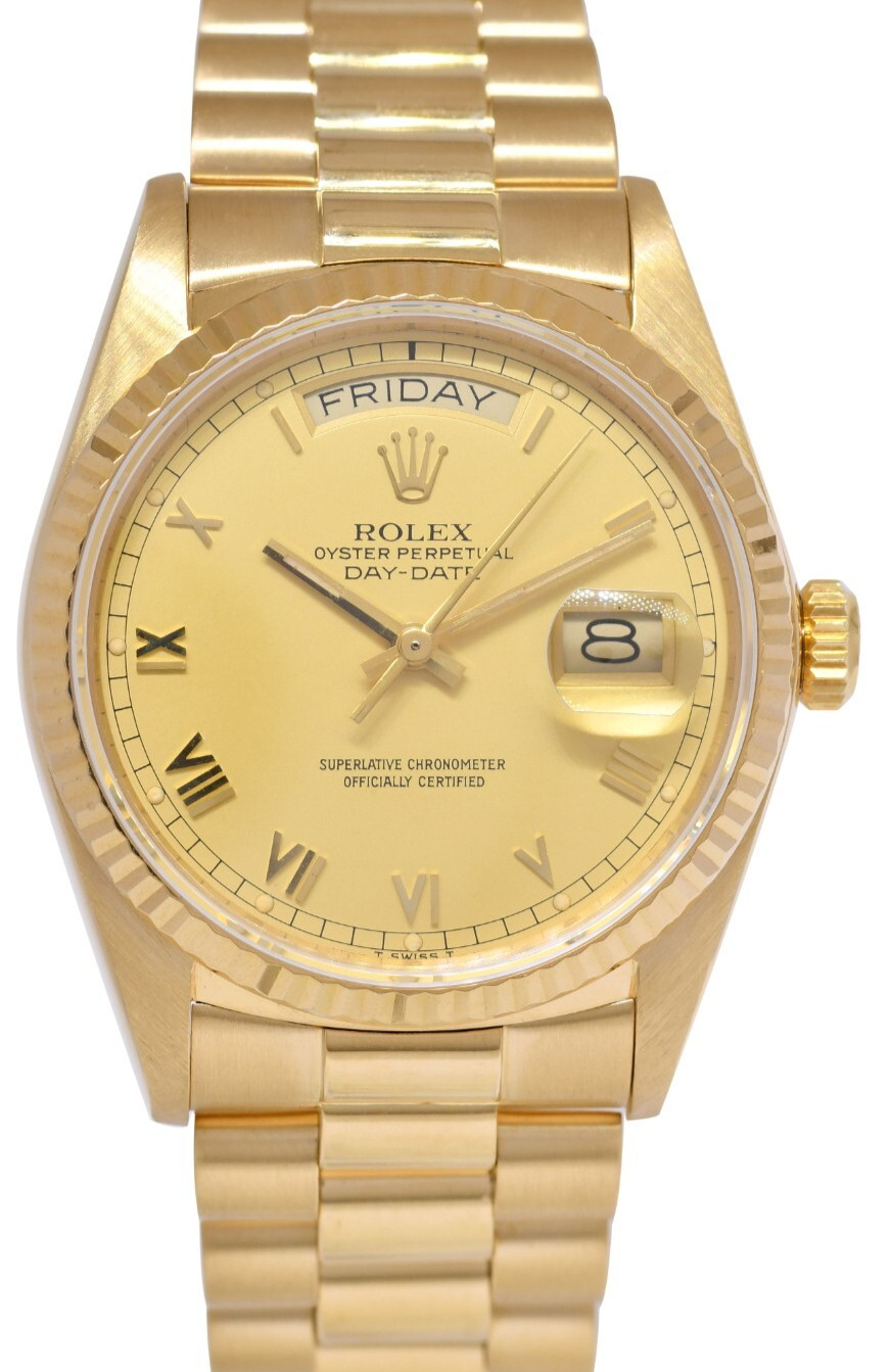 Rolex Day-Date 36 President 18k Yellow Gold Champagne Roman Dial Watch '86 18038 Rolex Day-Date 36 President 18k Yellow Gold Champagne Roman Dial Watch '86 18038
