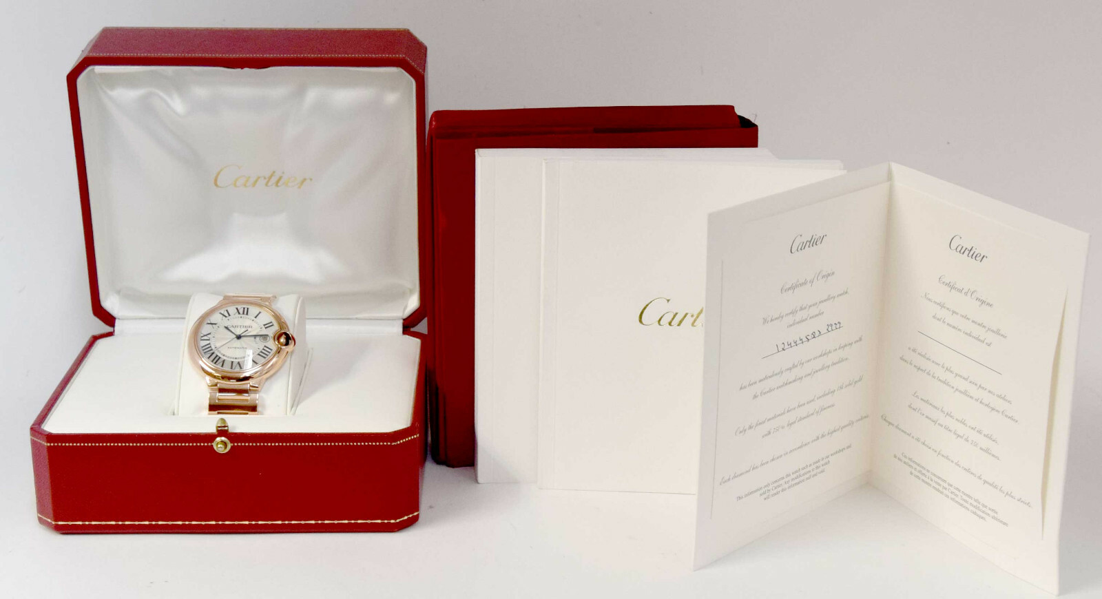 Cartier Ballon Bleu 42mm 18k Rose Gold Mens Auto Watch Box/Papers WGBB0016 2999