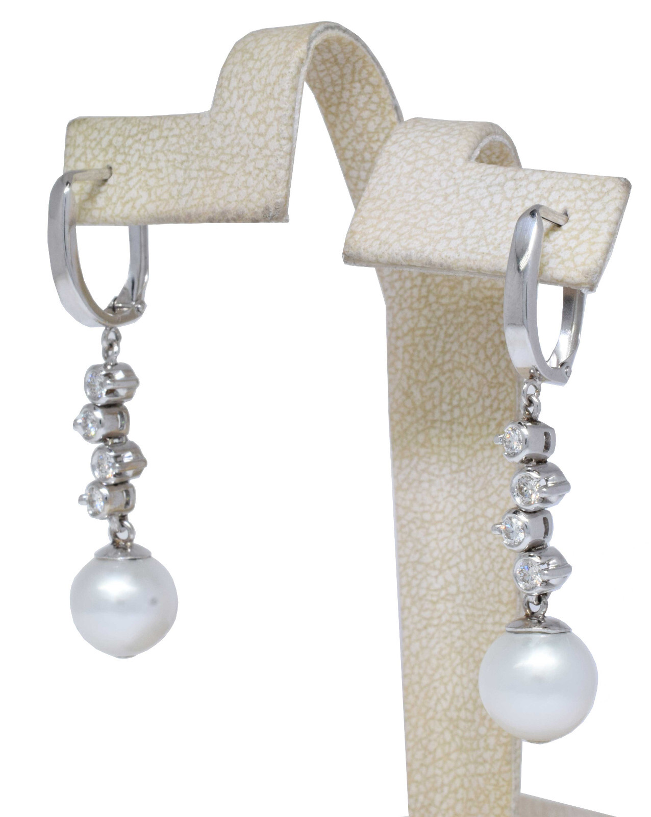 Pearl & Diamond 14k White Gold Ladies Dangle Earrings