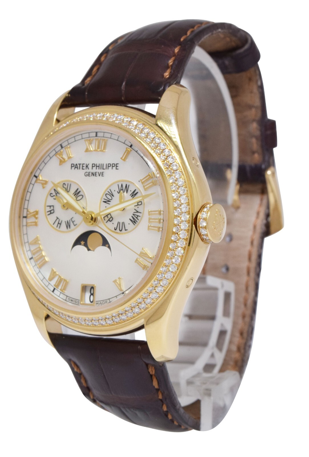 Patek Philippe Annual Calendar 18k Yellow Gold MOP Diamond 37mm Watch + 4936J