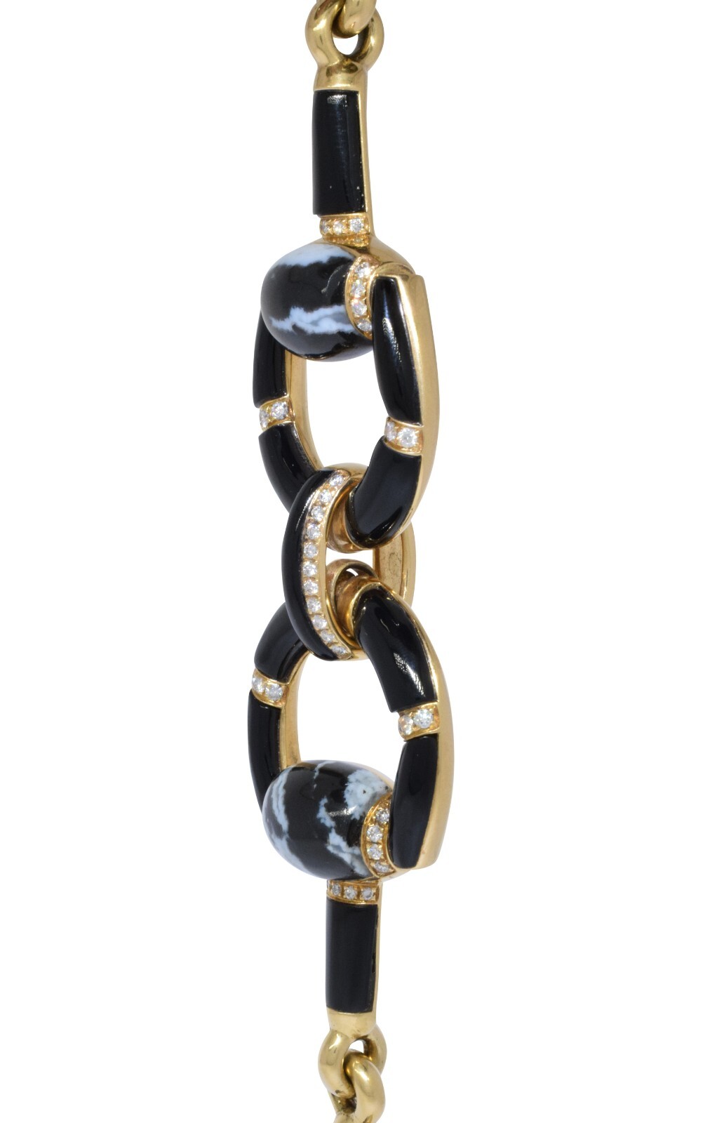 Gucci 1 Horsebit Diamond Agate/Onyx & 1ct Diamond 18K Yellow Gold 7.5'' Bracelet