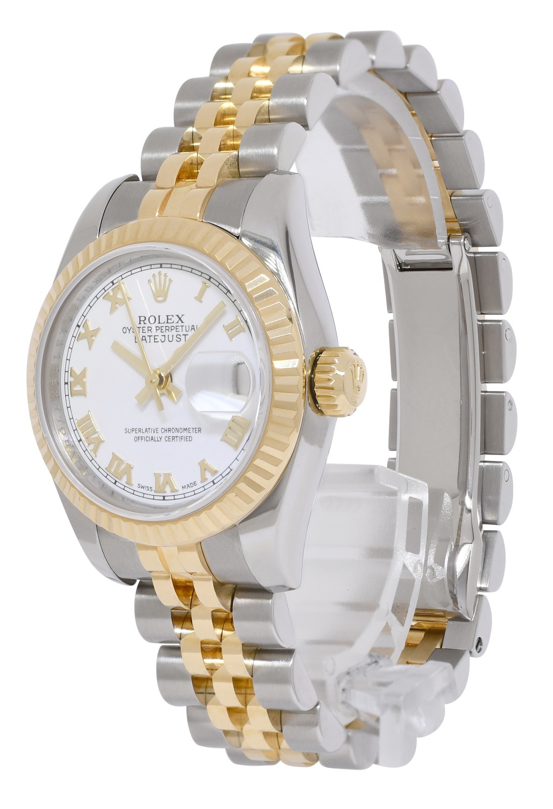 Rolex Datejust 18k Yellow Gold/Steel White Roman Dial Ladies 26mm Watch M 179173