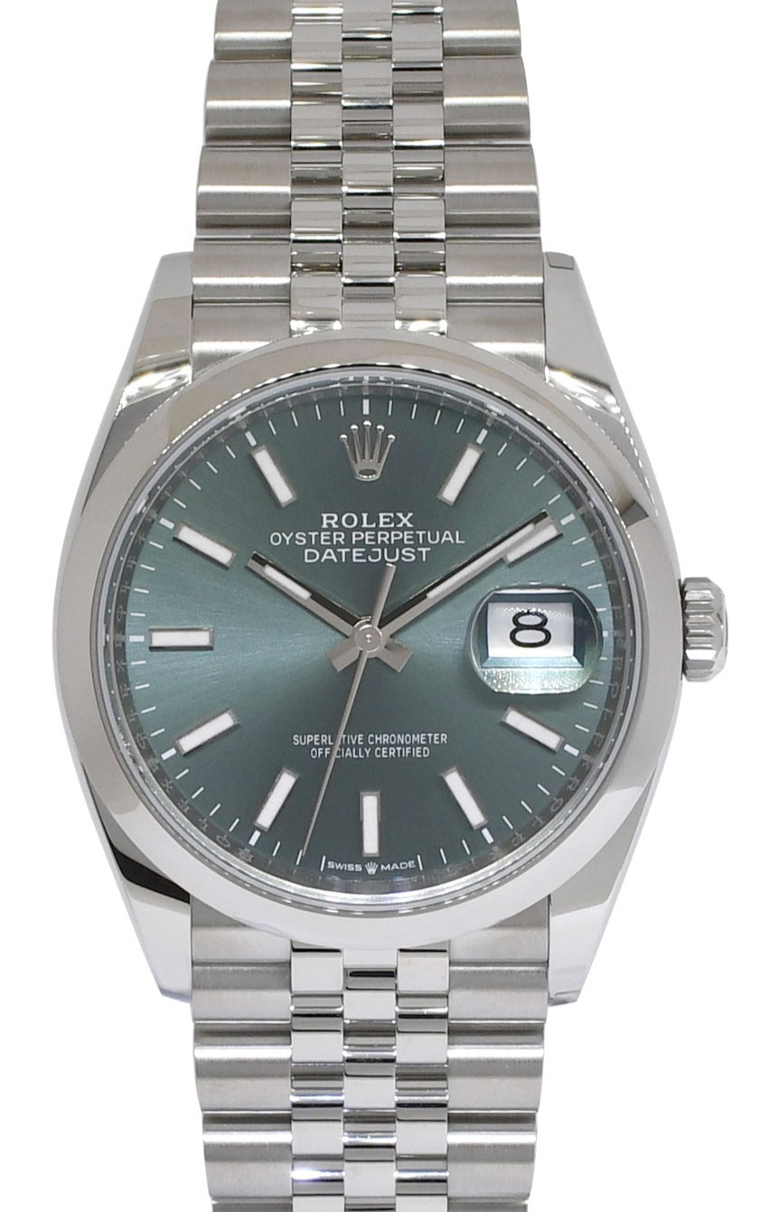 NEW Rolex Datejust 36 Steel Mint Green Dial Mens Jubilee Watch B/P '26 126200