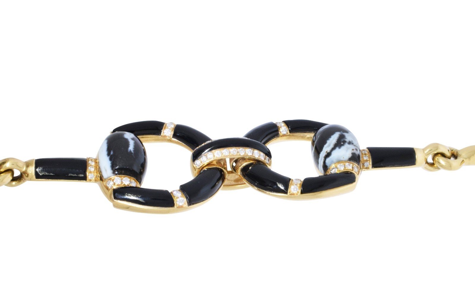 Gucci 1 Horsebit Diamond Agate/Onyx & 1ct Diamond 18K Yellow Gold 7.5'' Bracelet
