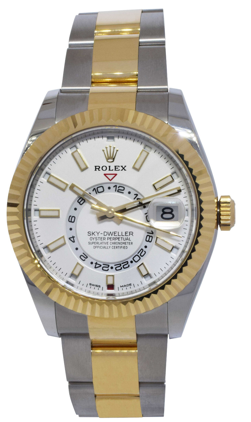 NOS Rolex Sky-Dweller White Dial 18k YG & Steel 42mm Oyster Watch B/P '21 326933