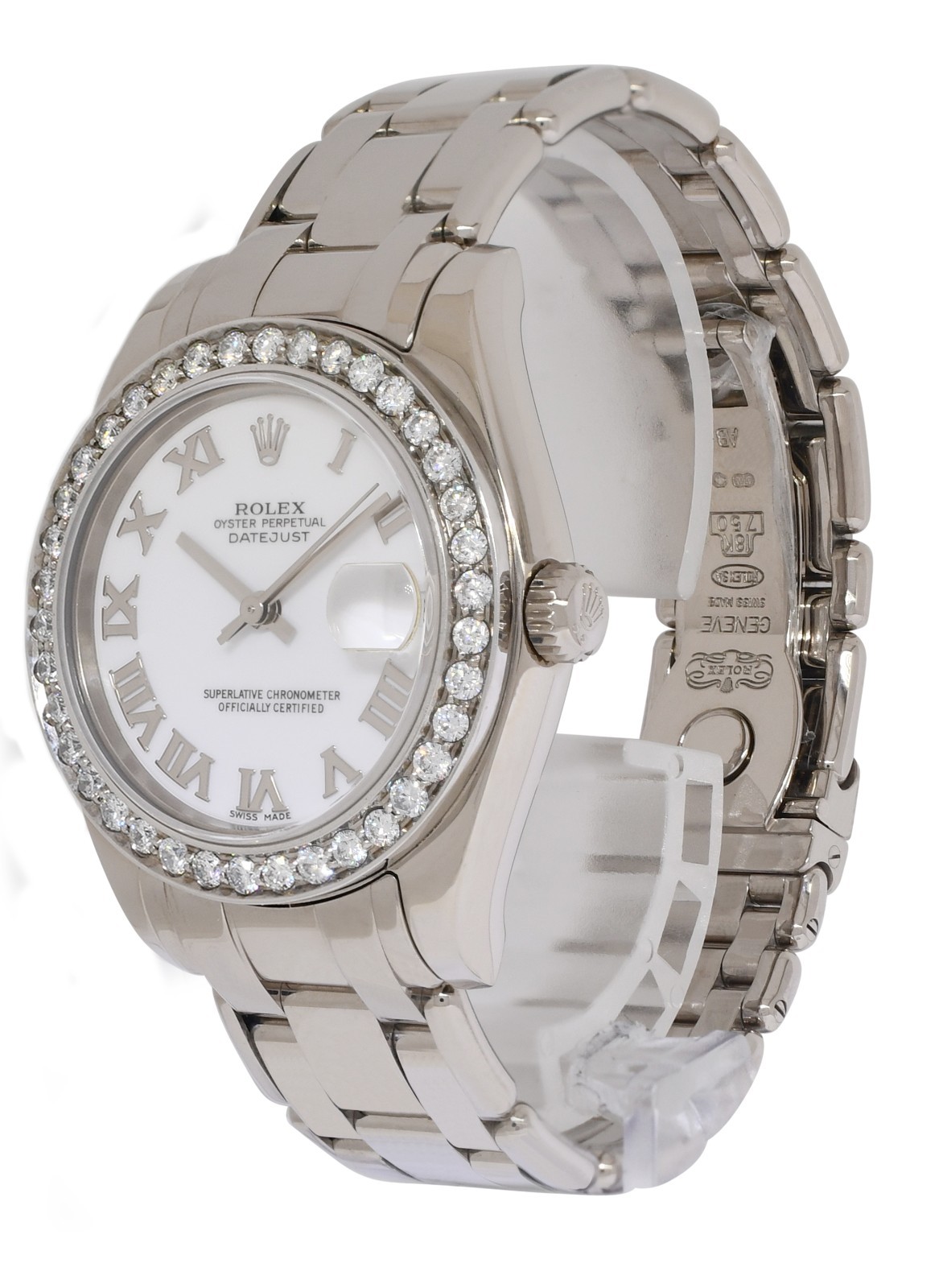 Rolex Datejust Pearlmaster 18k White Gold & Diamond Bezel 34mm Watch P 81209