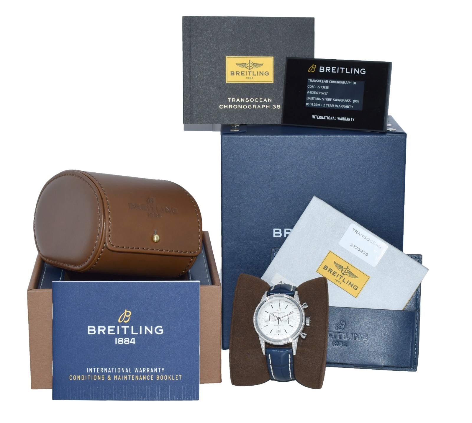 Breitling Transocean Chronograph Steel & Diamond 38mm Watch B/P '19 A41310