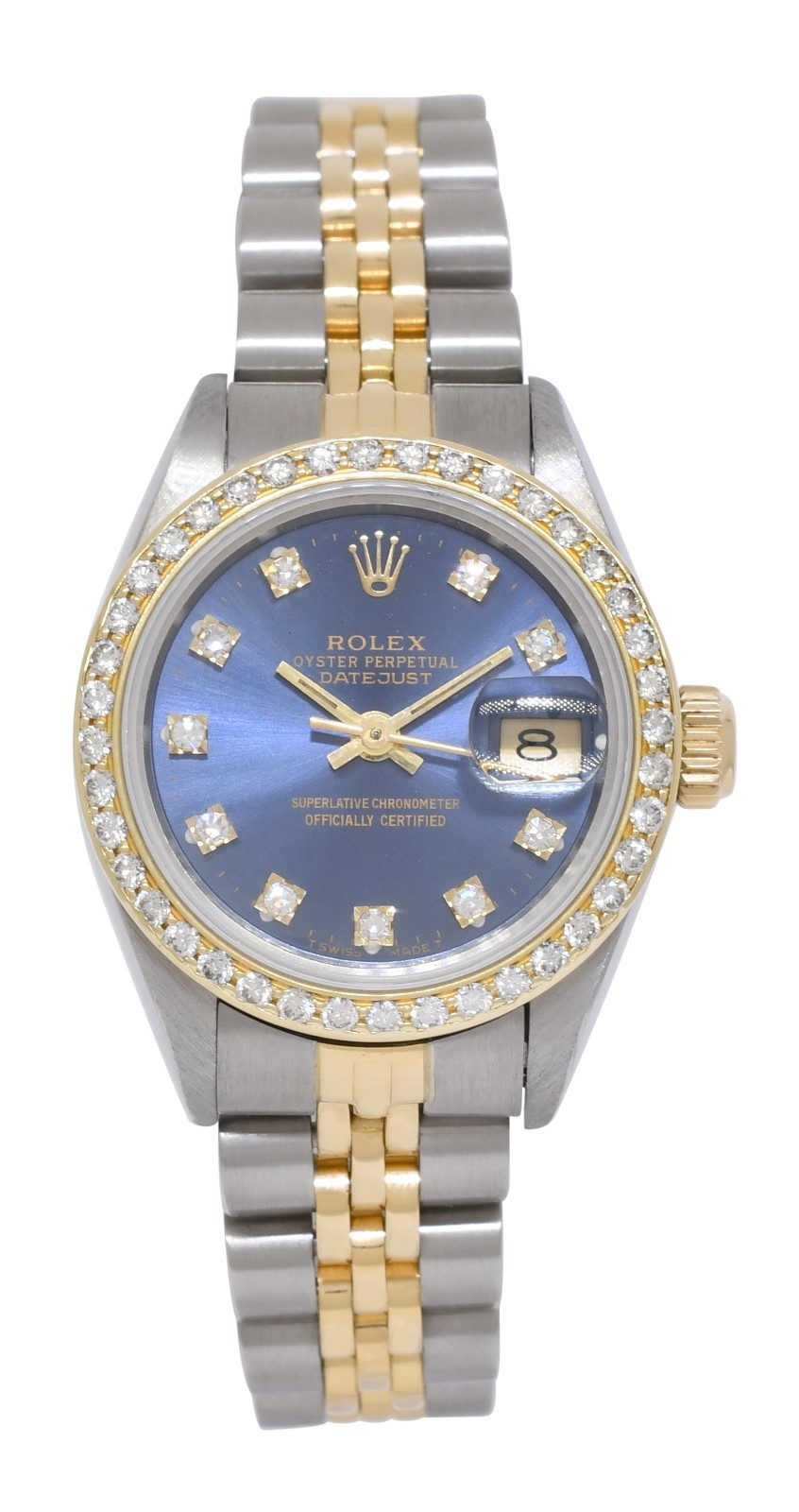 Rolex Datejust 18k Yellow Gold/Steel Blue Diamond Dial/Bezel  26mm Watch L 69173