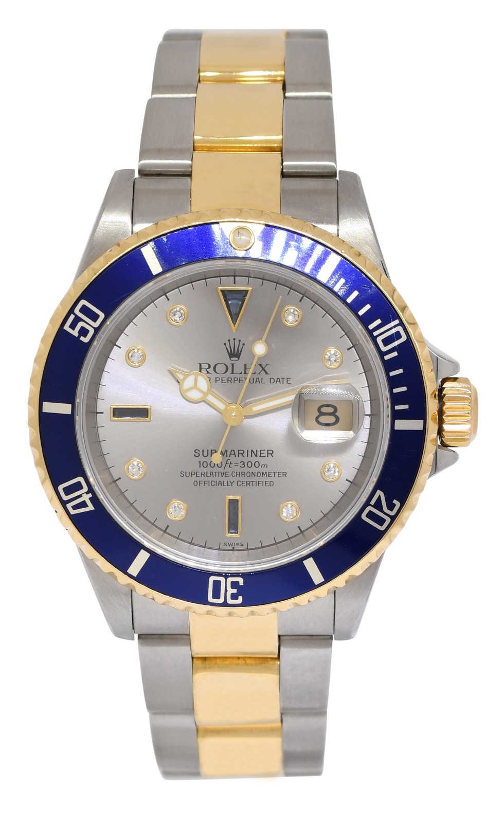 Rolex Submariner 18k Yellow Gold/Steel Slate Serti Diamond 40mm Watch F 16613