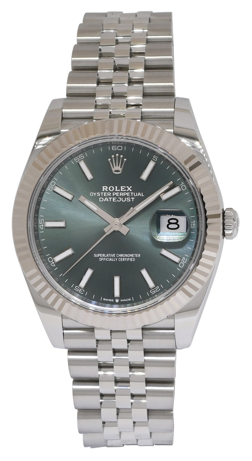 NEW Rolex Datejust 41 Steel & 18k WG Bezel Mint Green Dial Watch B/P '26 126334