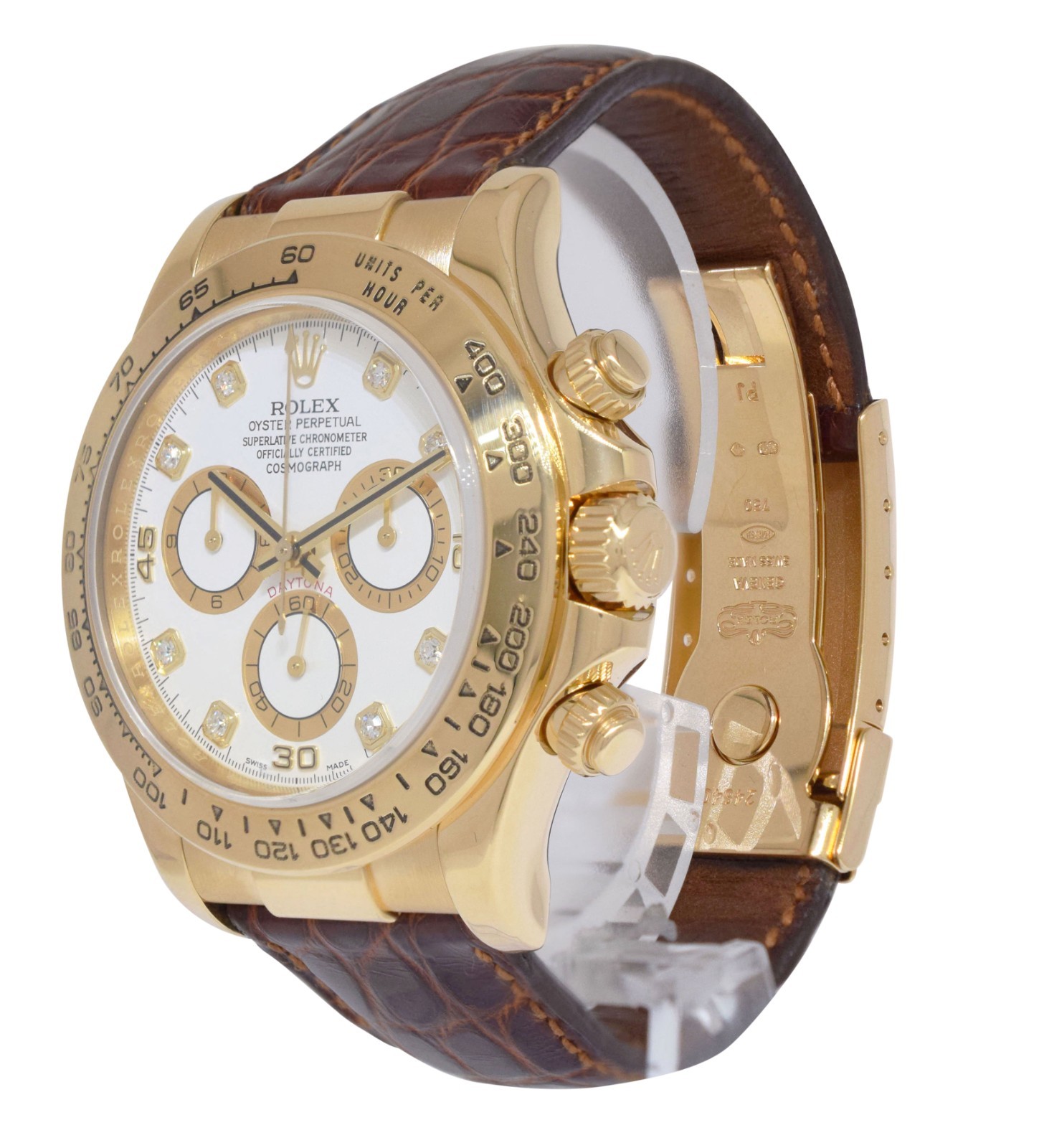 Rolex Daytona Chronograph 18k Yellow Gold White Diamond Dial Watch M 116518