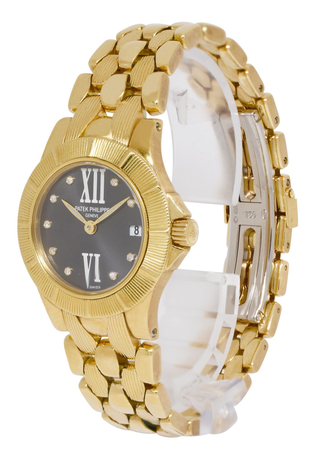 Patek Philippe Neptune 18k Yellow Gold Gray Diamond Dial Ladies Watch 4881/1J