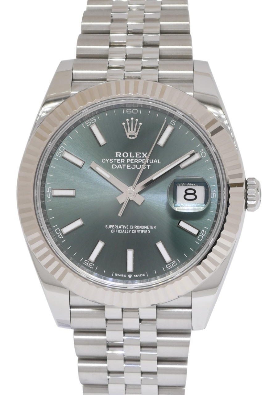 NEW Rolex Datejust 41 Steel & 18k WG Bezel Mint Green Dial Watch B/P '26 126334
