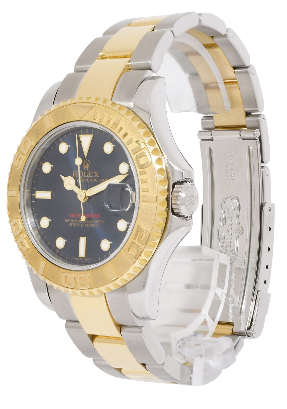Rolex Yacht-Master 18k Yellow Gold/Steel Blue Dial Ladies 35mm Watch U 68623