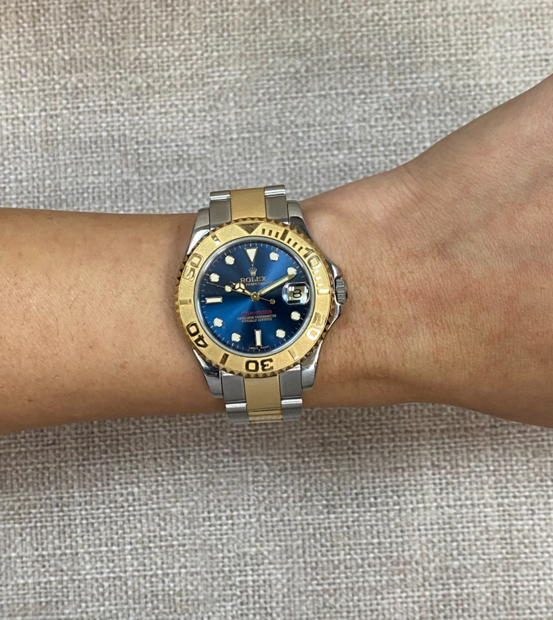 Rolex Yacht-Master 18k Yellow Gold/Steel Blue Dial Ladies 35mm Watch U 68623