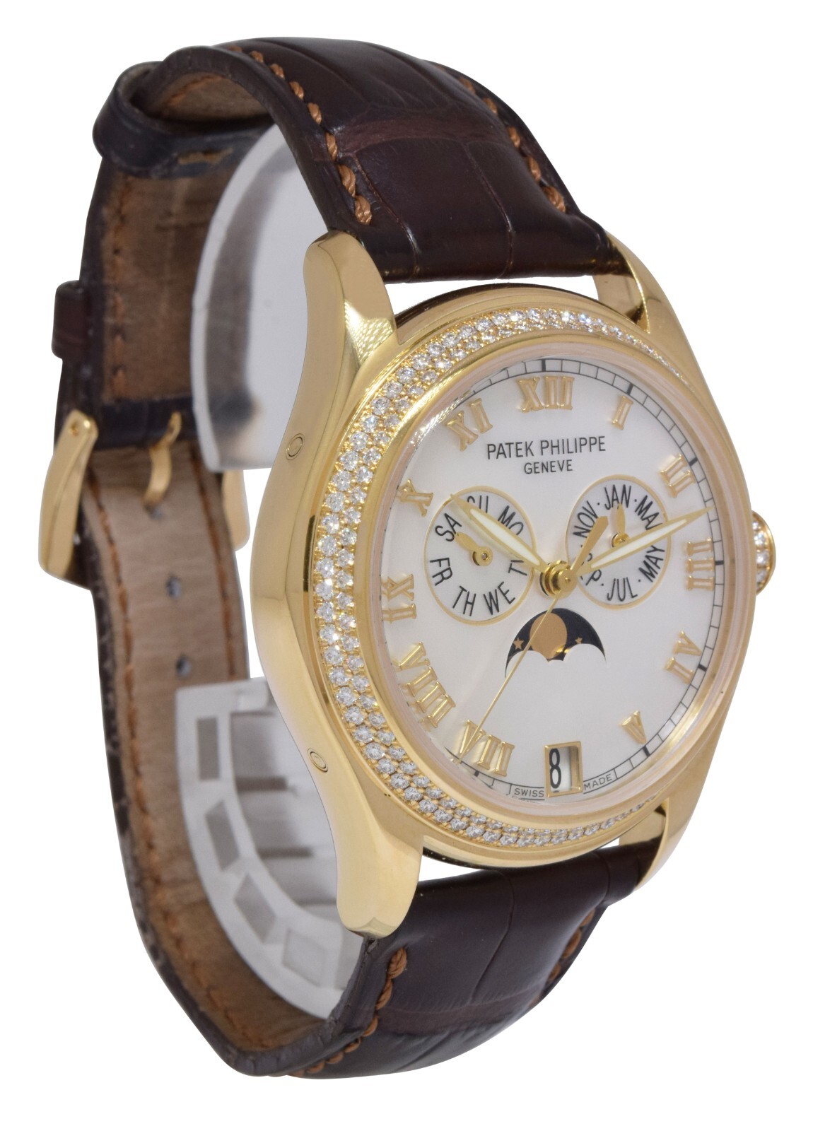 Patek Philippe Annual Calendar 18k Yellow Gold MOP Diamond 37mm Watch + 4936J