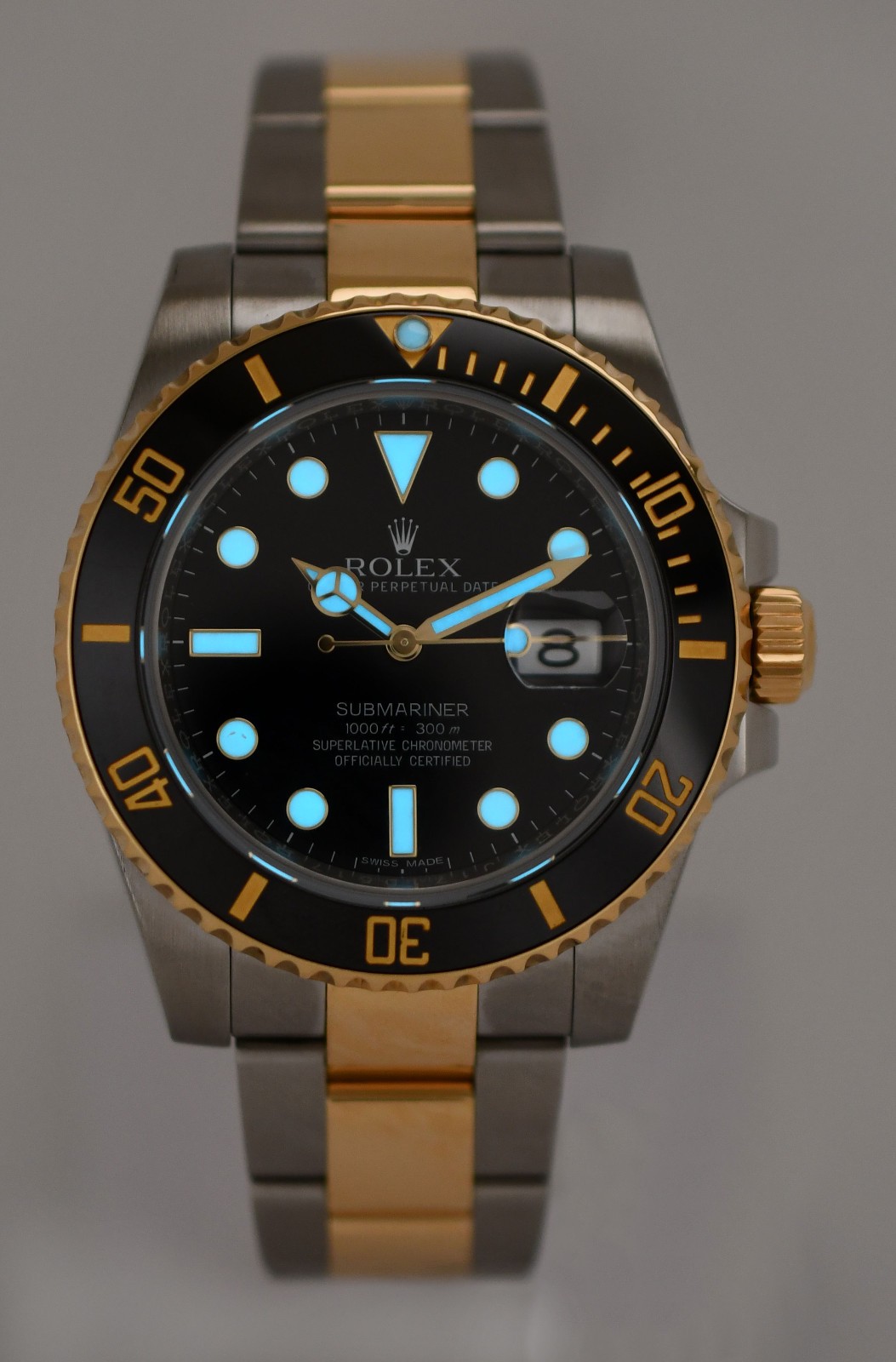 Rolex Submariner Date 18k Yellow Gold/Steel Ceramic Black Mens 40mm Watch 116613