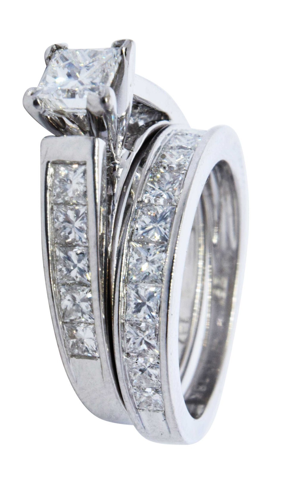 Diamond Ring Bridal Set (2) 1.35 TCW 18k White Gold Size: 4.25