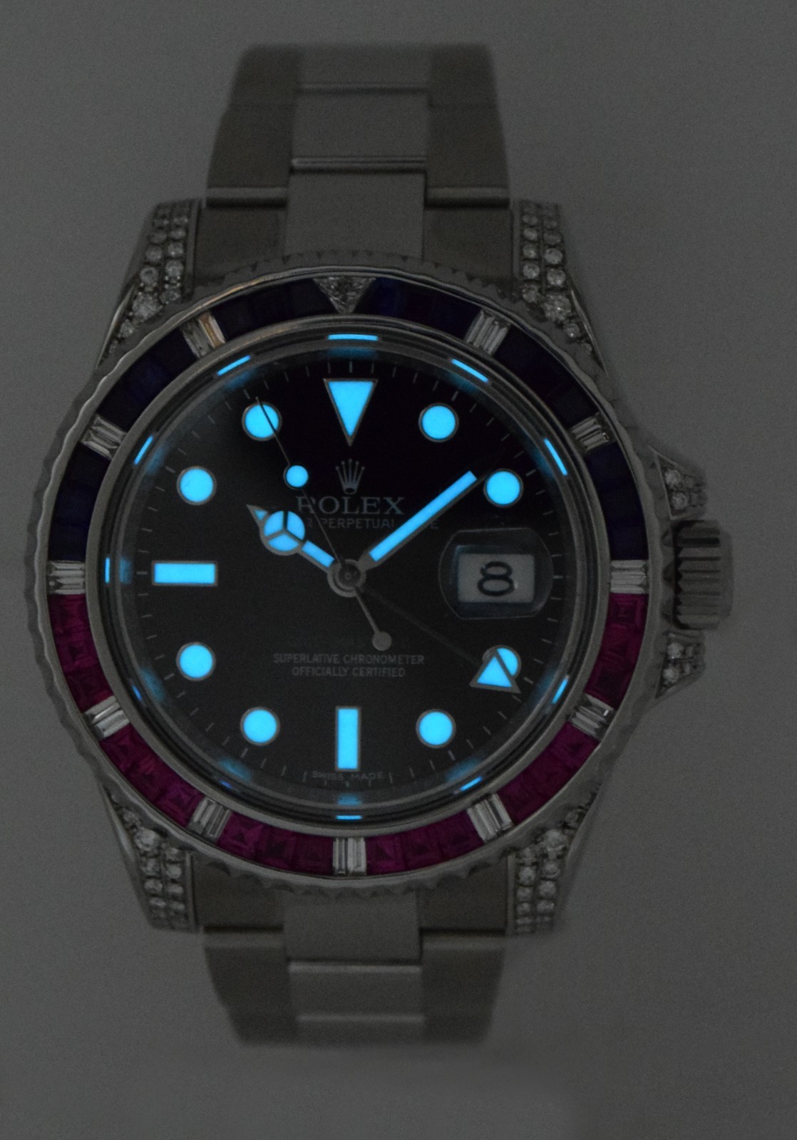 Rolex GMT-Master II Steel & Custom Diamond/Ruby/Sapphire 40mm Watch 116710