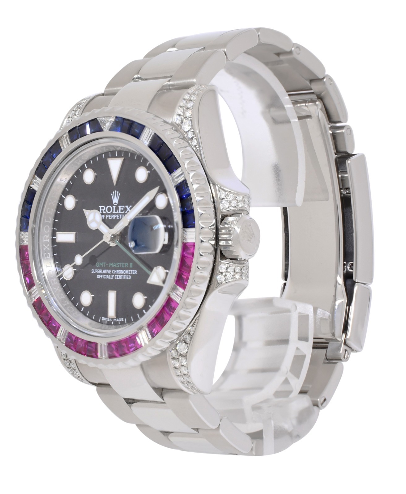 Rolex GMT-Master II Steel & Custom Diamond/Ruby/Sapphire 40mm Watch 116710