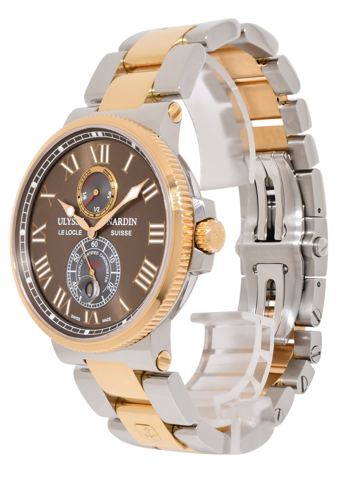 Ulysse Nardin Marine 18k Rose Gold/Steel Brown Dial Mens 43mm Watch 265-67