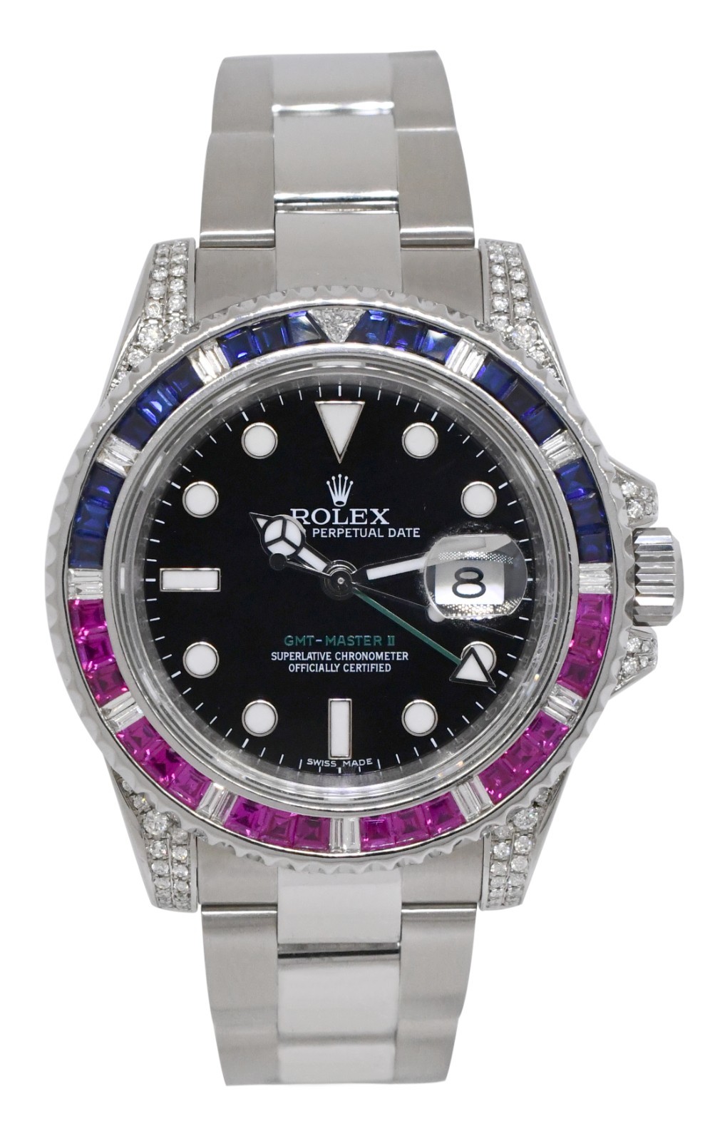Rolex GMT-Master II Steel & Custom Diamond/Ruby/Sapphire 40mm Watch 116710