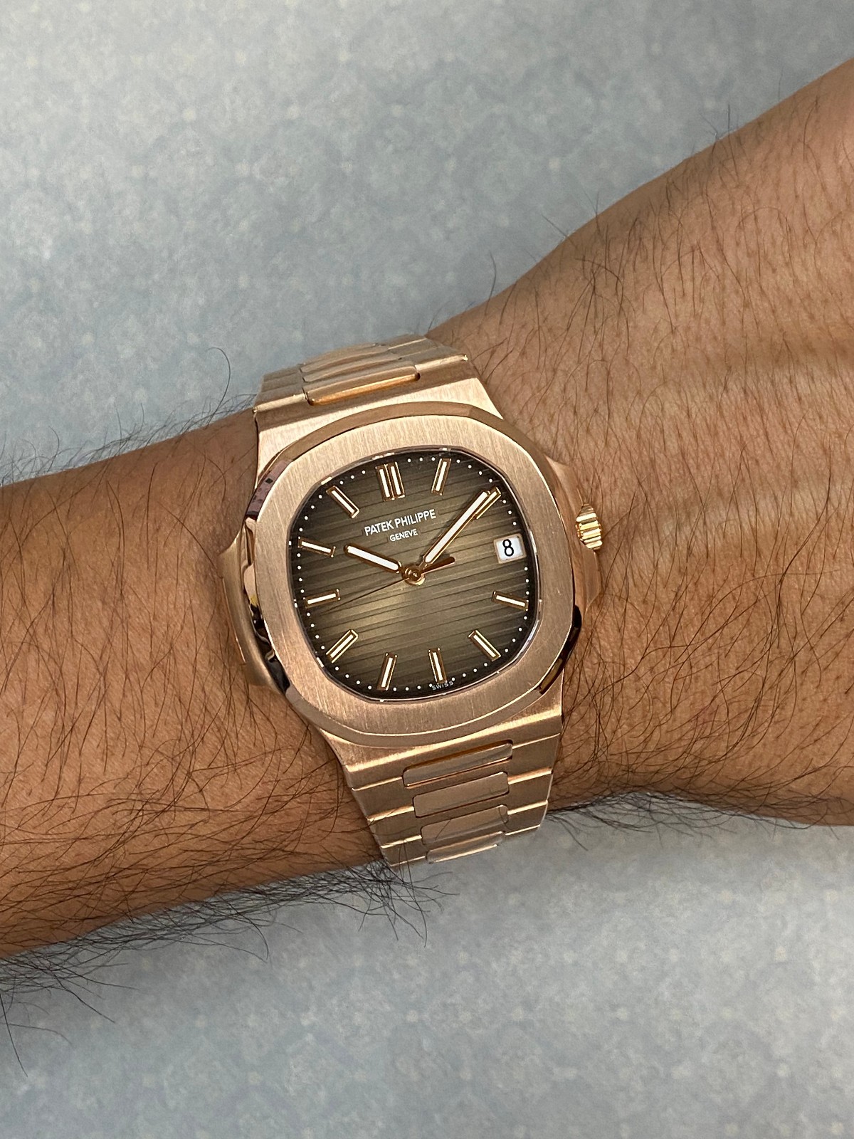 Patek Philippe Nautilus 18k Rose Gold Brown Dial Mens 40mm Watch B/P '18 5711/1R