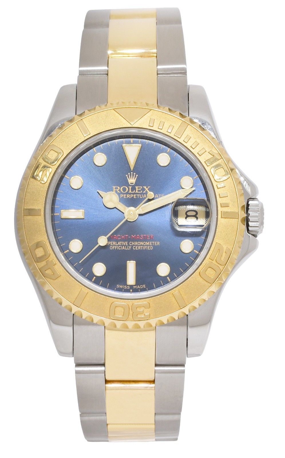 Rolex Yacht-Master 18k Yellow Gold/Steel Blue Dial Ladies 35mm Watch U 68623