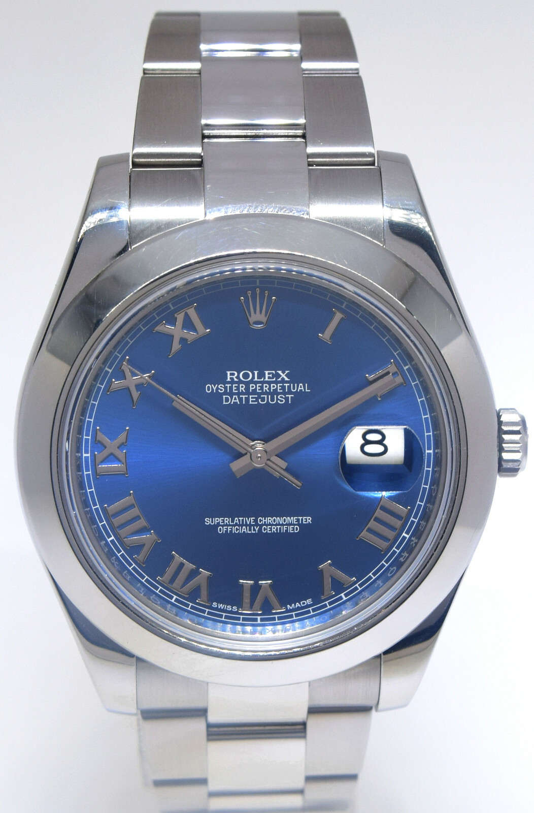 Rolex Datejust II Steel Blue Roman Dial Mens 41mm Watch B/P '14 116300