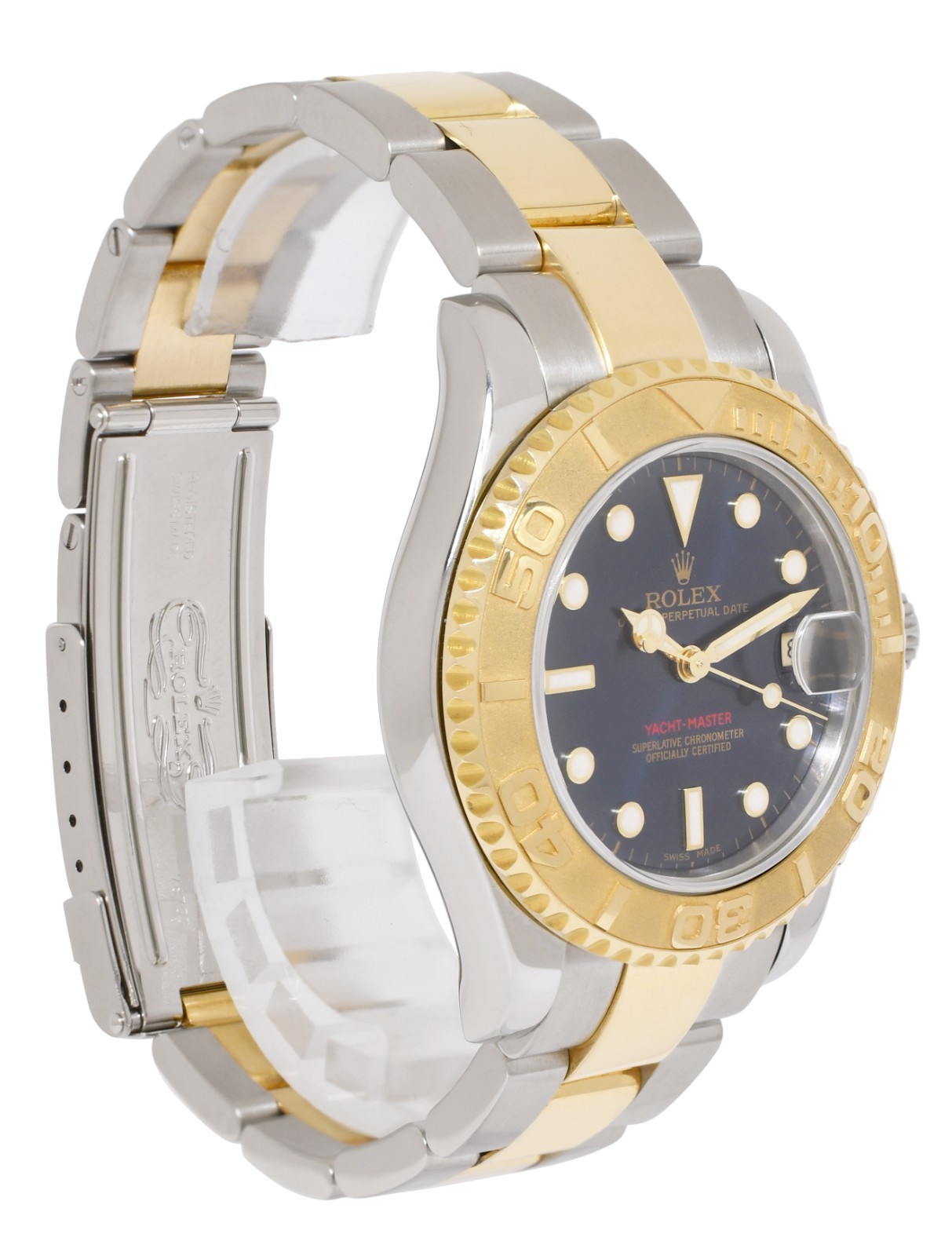 Rolex Yacht-Master 18k Yellow Gold/Steel Blue Dial Ladies 35mm Watch U 68623