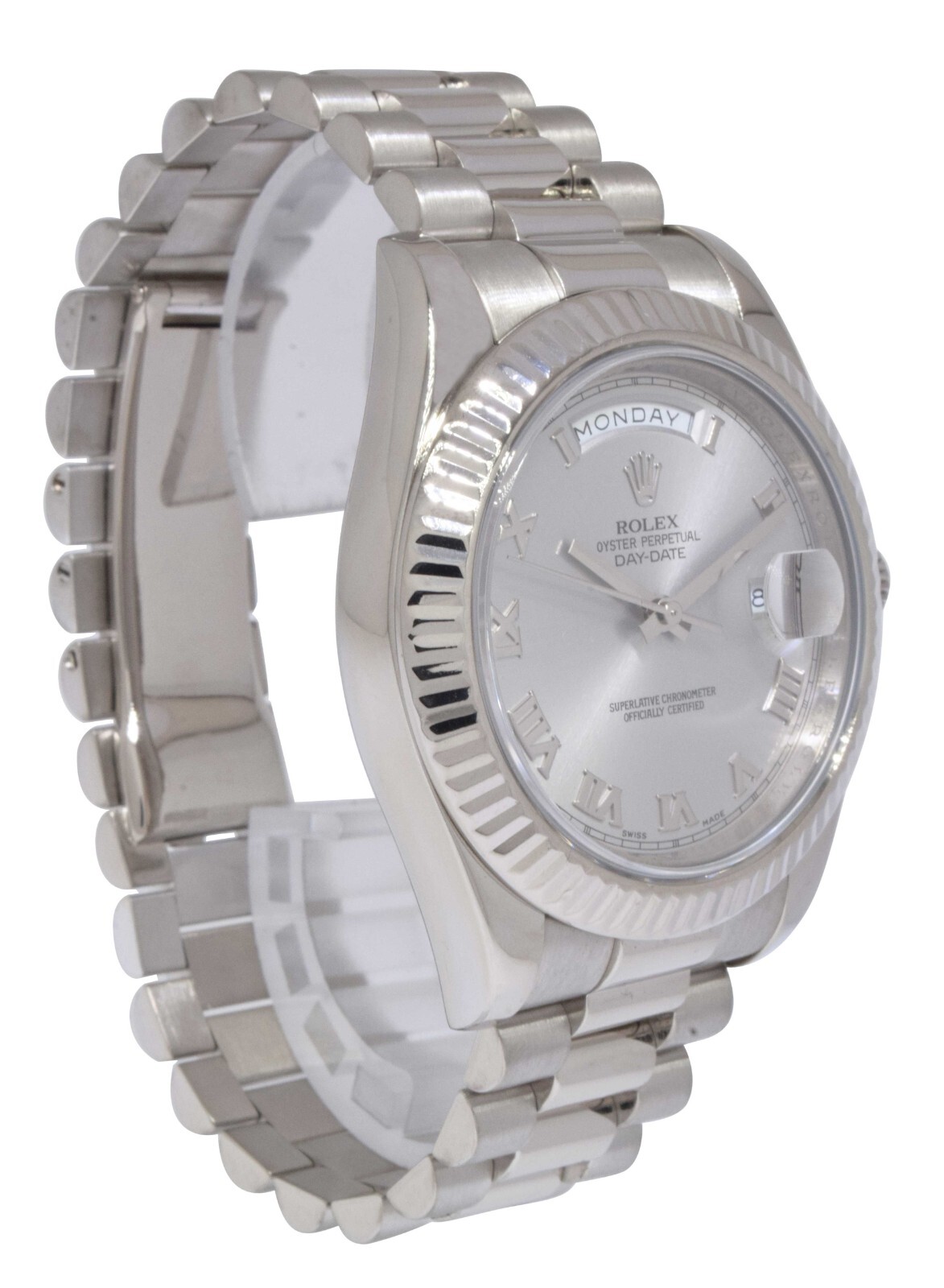 Rolex Day-Date II President 18k White Gold Silver Dial 41mm Watch +Card V 218239