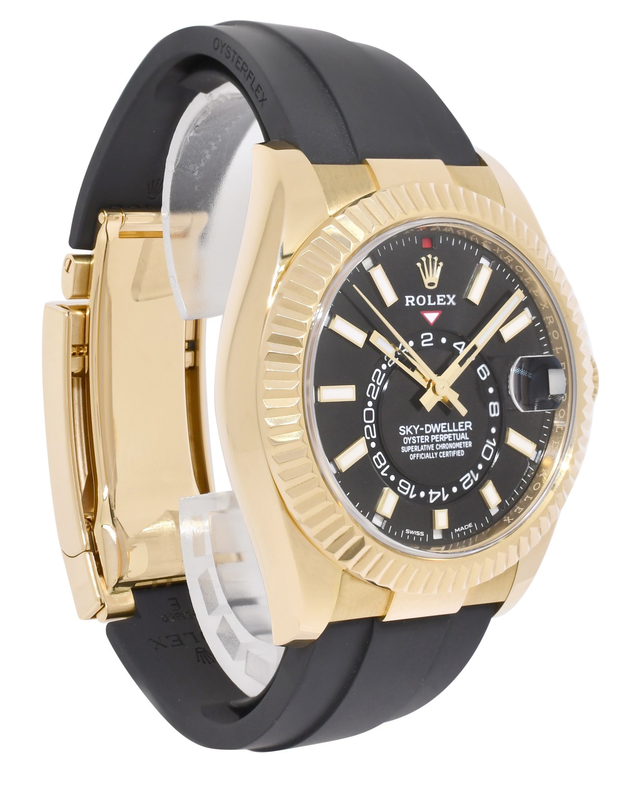 Rolex Sky-Dweller GMT Yellow Gold Black Dial/Rubber Strap Watch +Card '21 326238