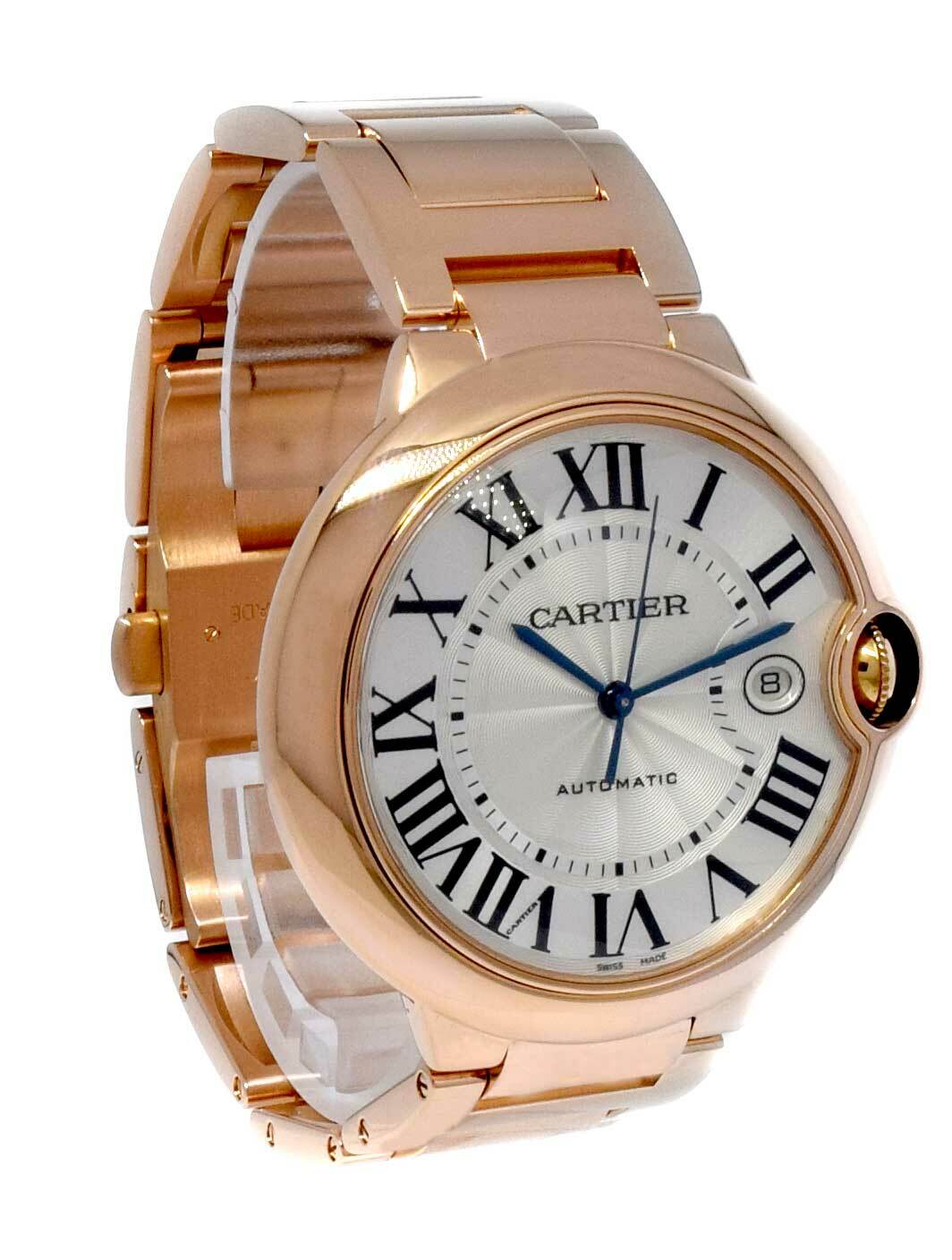 Cartier Ballon Bleu 42mm 18k Rose Gold Mens Auto Watch Box/Papers WGBB0016 2999