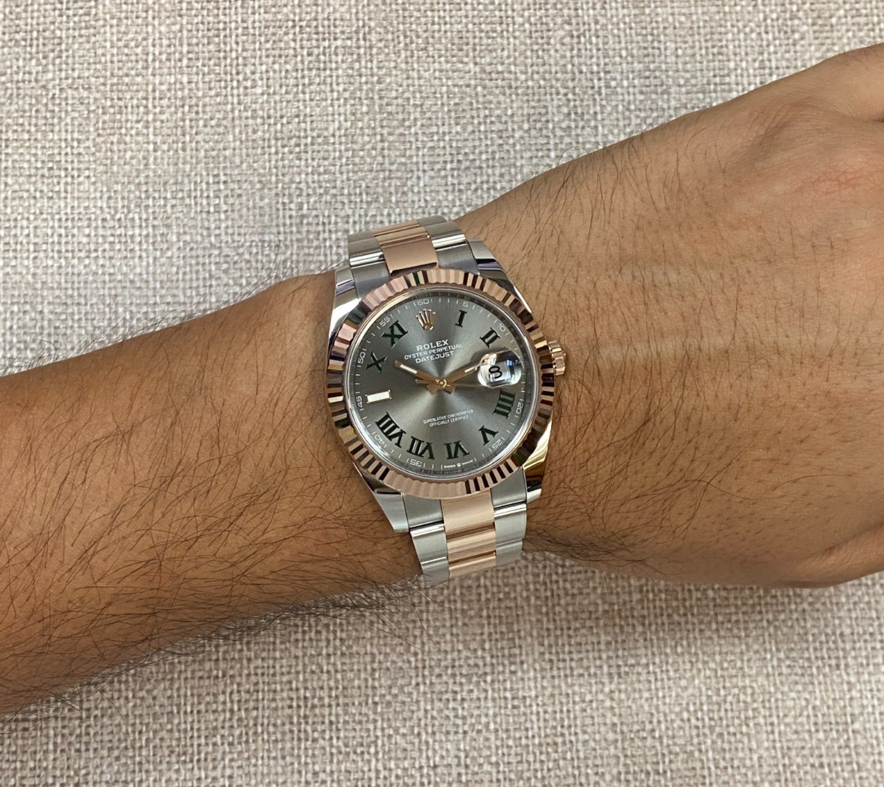 Rolex Datejust 41 18k RG/Steel Wimbledon Gray Dial Oyster Watch B/P '23 126331