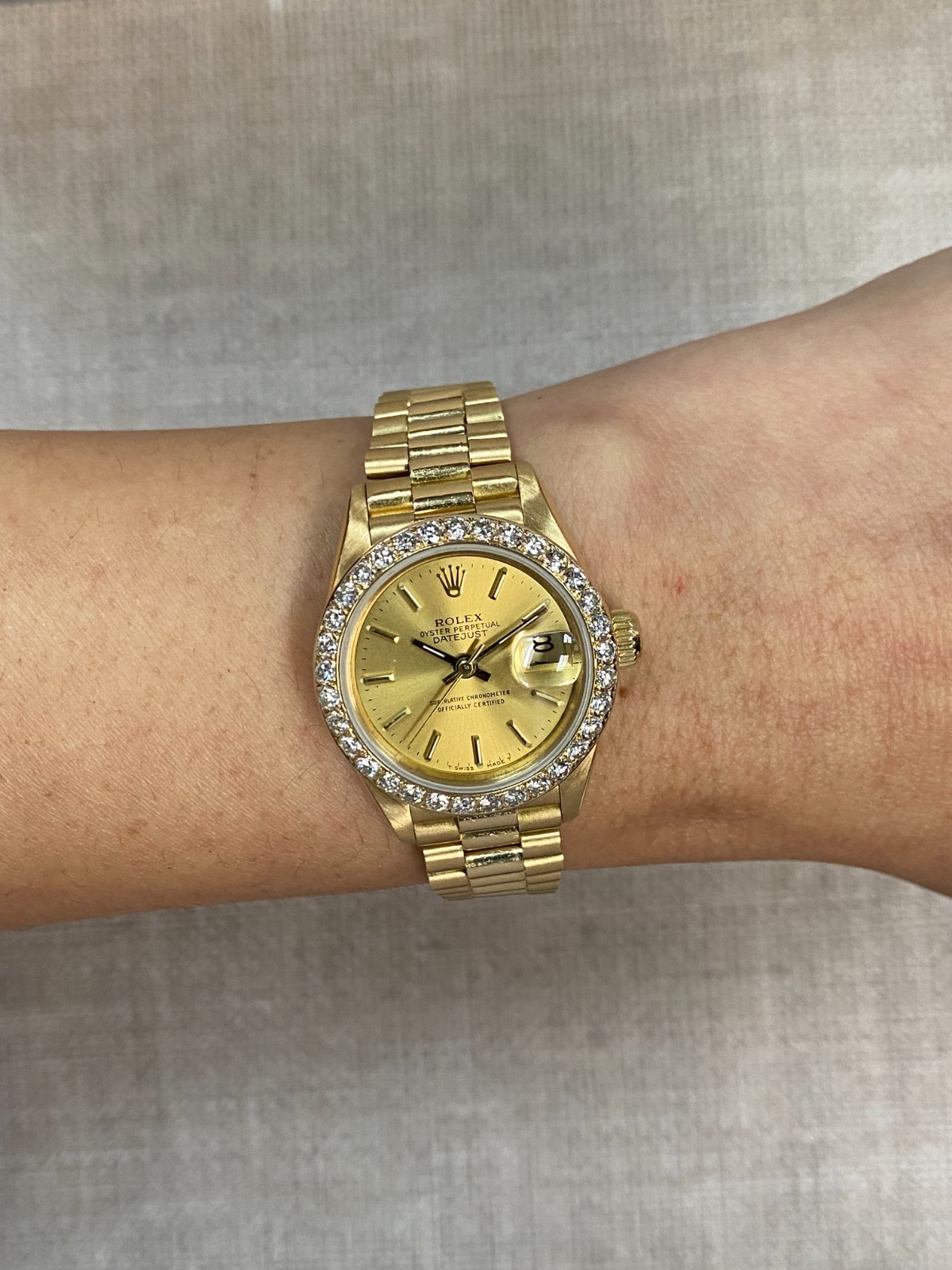 Rolex Datejust President 18k Yellow Gold Champagne Diamond 26mm Watch '93 69178