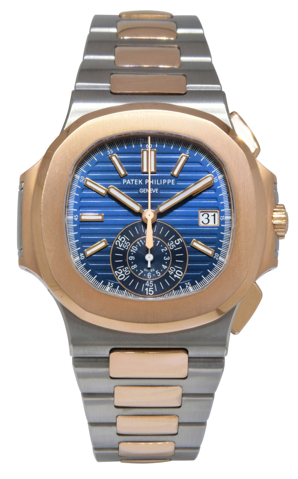 Patek Philippe 5980 Nautilus Chronograph Steel 18k RG Blue Dial Watch B/P 5980AR