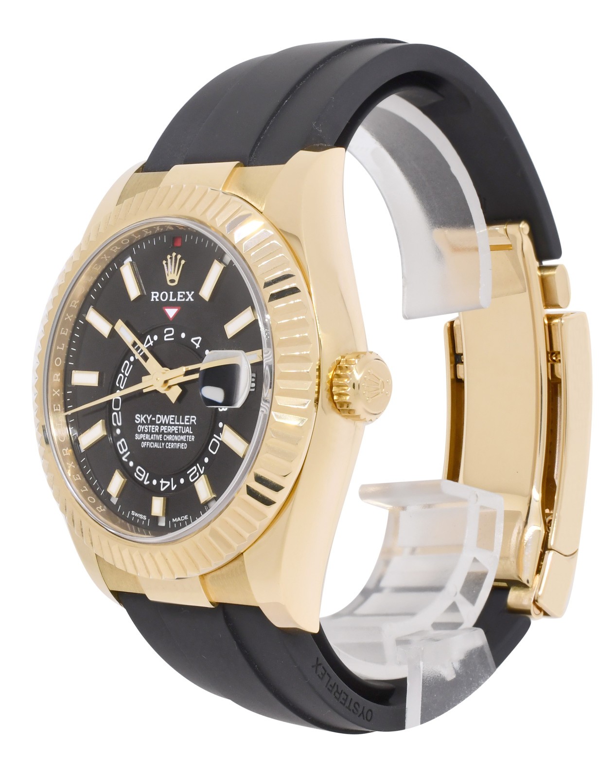 Rolex Sky-Dweller GMT Yellow Gold Black Dial/Rubber Strap Watch +Card '21 326238
