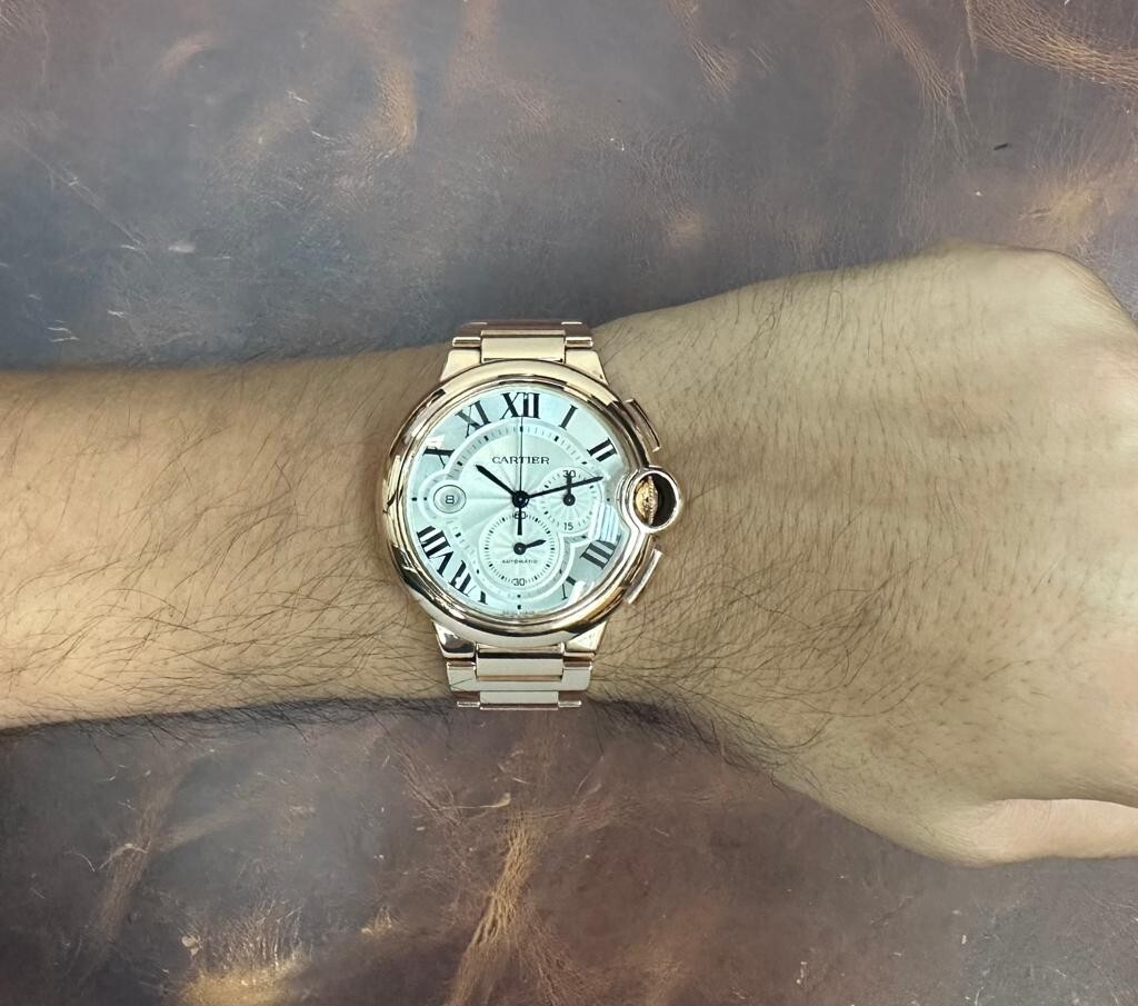 Cartier Ballon Bleu XL 44mm Chronograph 18k Rose Gold Mens Watch W6920010 3107