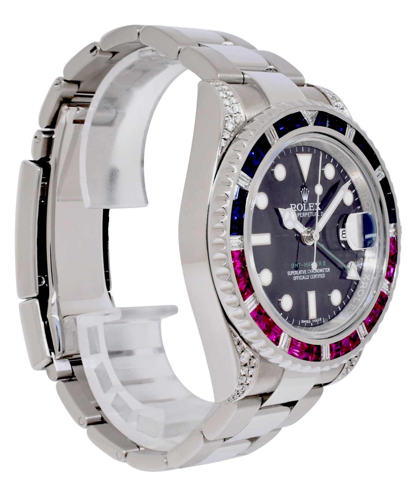 Rolex GMT-Master II Steel & Custom Diamond/Ruby/Sapphire 40mm Watch 116710
