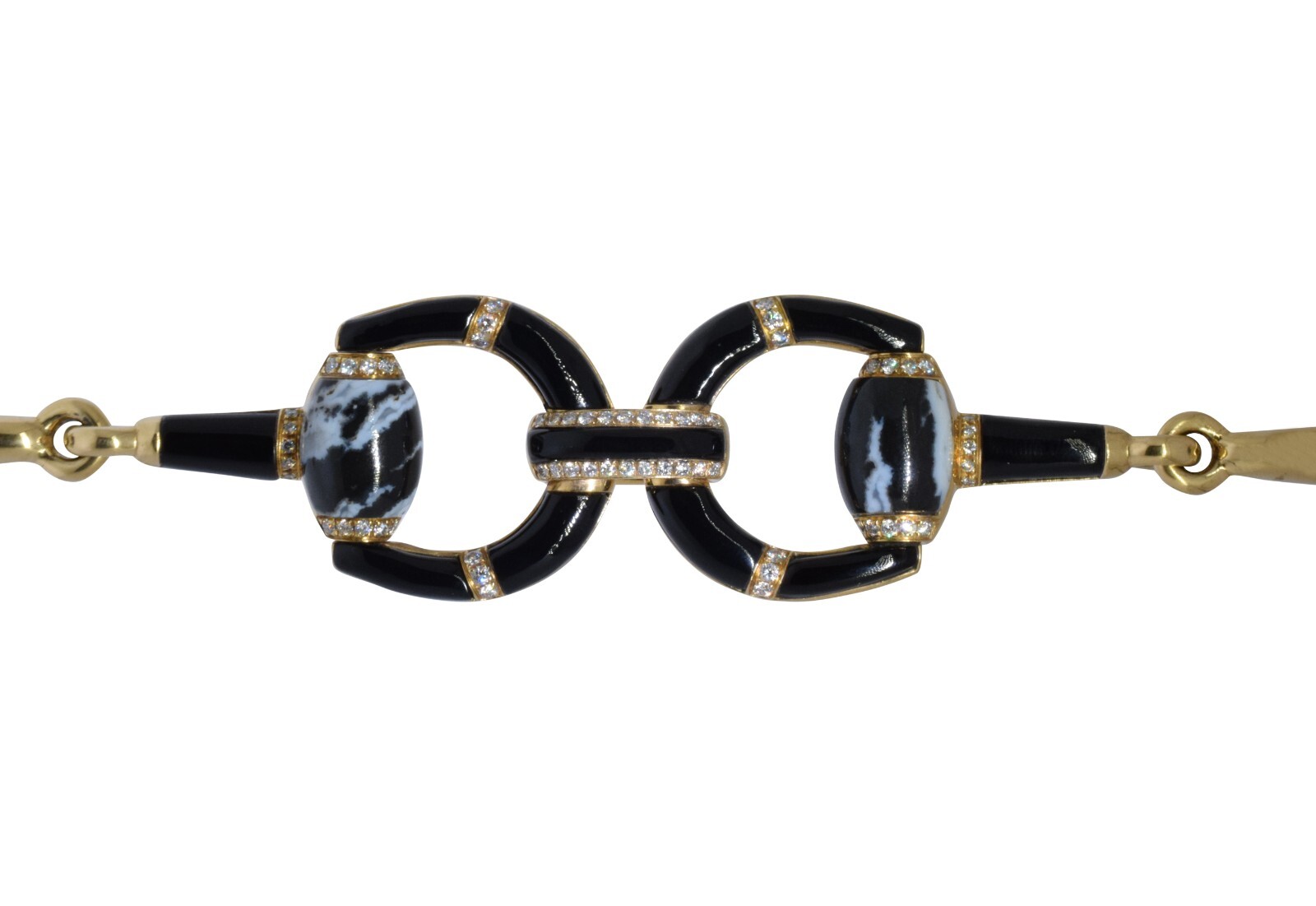 Gucci 1 Horsebit Diamond Agate/Onyx & 1ct Diamond 18K Yellow Gold 7.5'' Bracelet