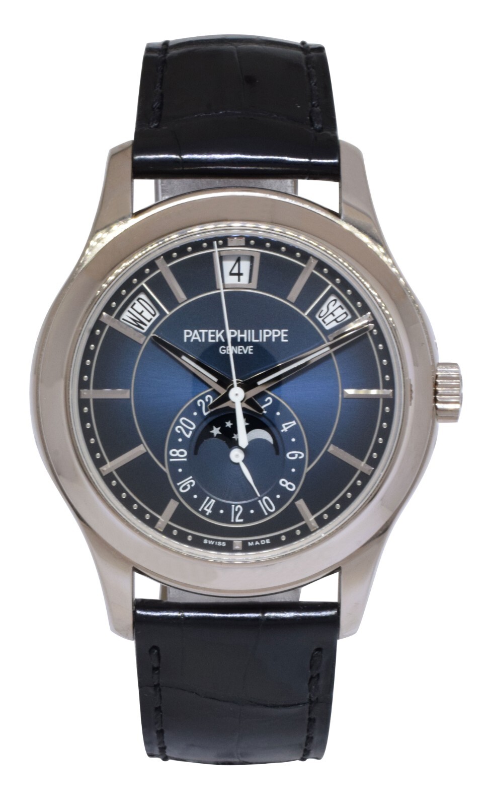 NOS Patek Philippe Annual Calendar 18k White Gold Blue Dial Watch B/P '25 5205G