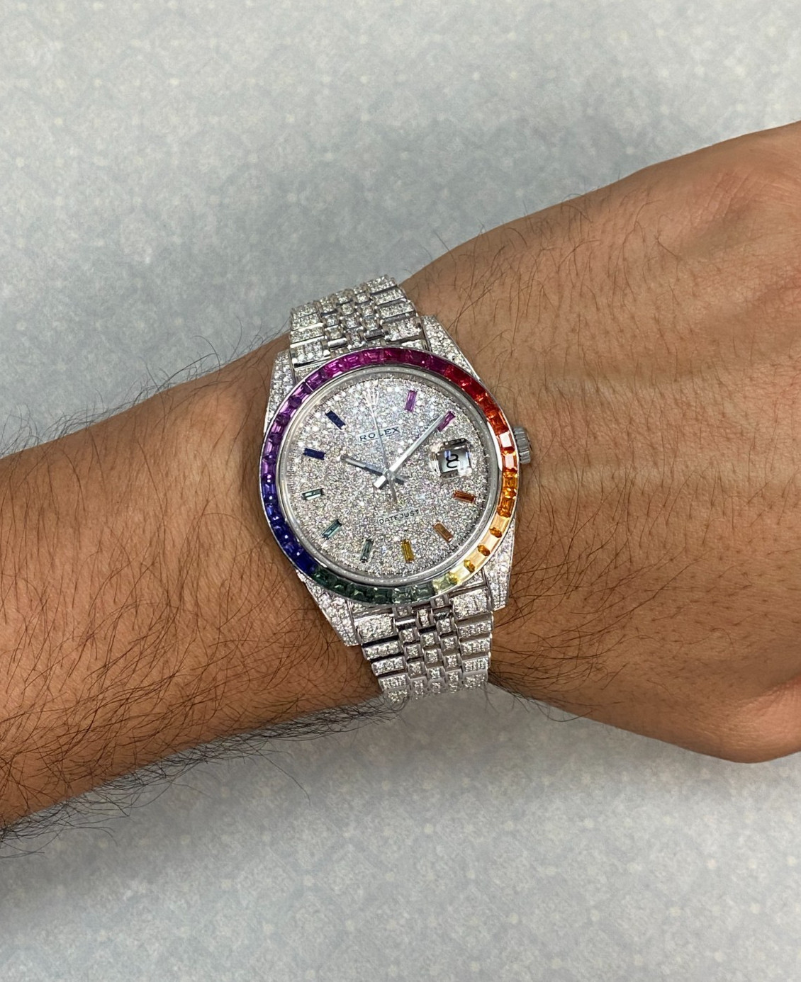 Rolex Datejust 41 Steel Rainbow Diamond Iced Out Jubilee Watch +Card '17 126300
