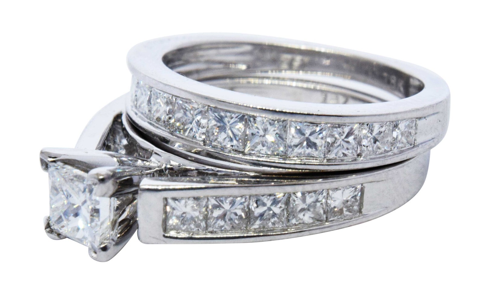 Diamond Ring Bridal Set (2) 1.35 TCW 18k White Gold Size: 4.25