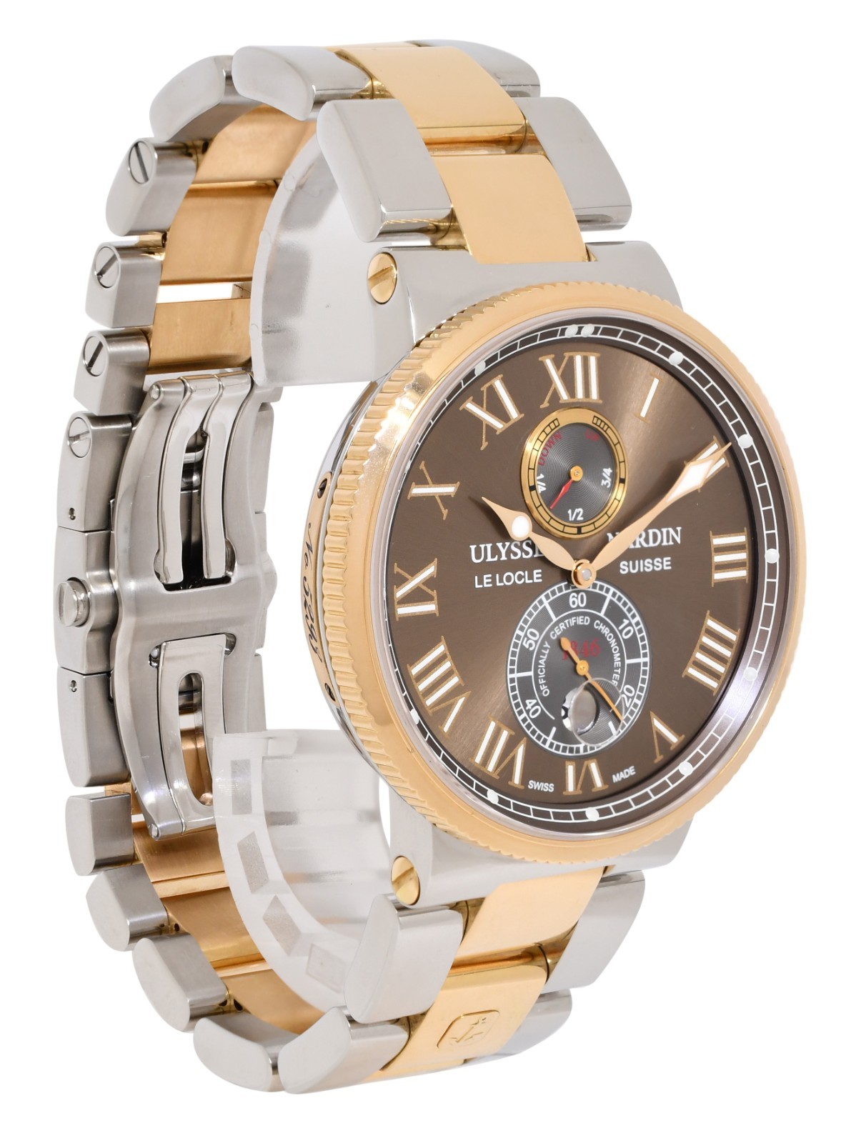 Ulysse Nardin Marine 18k Rose Gold/Steel Brown Dial Mens 43mm Watch 265-67