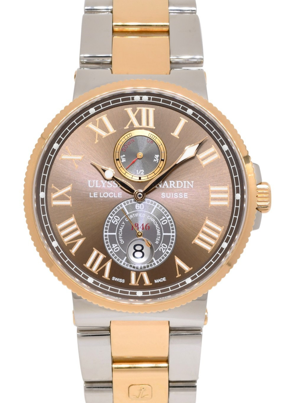 Ulysse Nardin Marine 18k Rose Gold/Steel Brown Dial Mens 43mm Watch 265-67