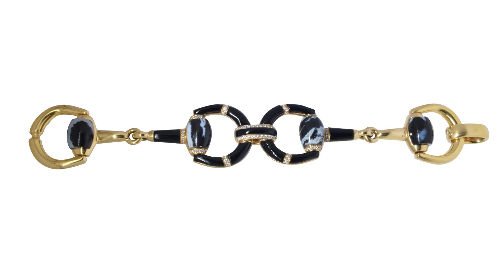 Gucci 1 Horsebit Diamond Agate/Onyx & 1ct Diamond 18K Yellow Gold 7.5'' Bracelet