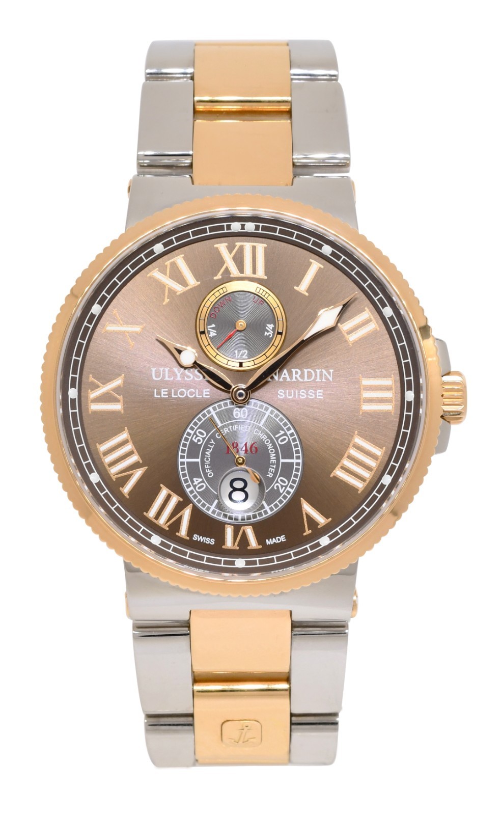 Ulysse Nardin Marine 18k Rose Gold/Steel Brown Dial Mens 43mm Watch 265-67